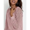 Women's Summer Casual Lace Long Sleeve Top Patchwork Pleated Round Neck Shirt Blouse - 3 of 4