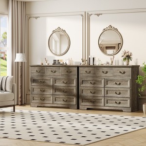 9-Drawer Dresser, 47" Wide Wood Vintage Chest of Drawers with Natural Texture and Vintage Gold Floral Handles,Modern Dresser for Living Room, Hallway - 1 of 4