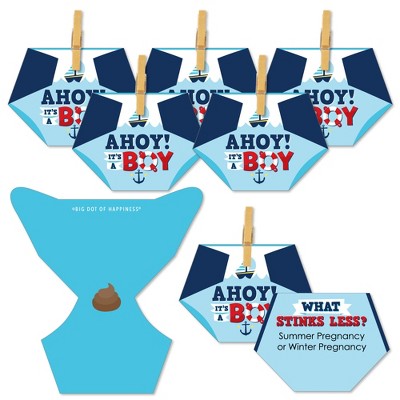 Big Dot of Happiness Ahoy It's a Boy - Baby Shower Conversation Starter - 2-in-1 Dirty Diaper Game - Set of 24