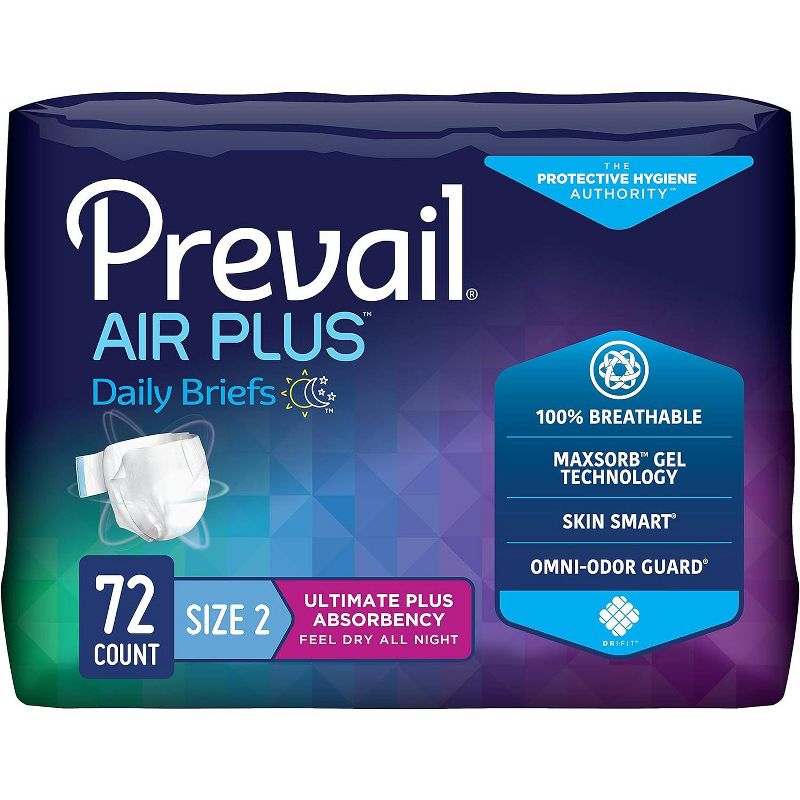 Prevail Air Overnight Unisex Adult Incontinence Briefs, Refastenable Tabs, Overnight Absorbency, 2 of 10