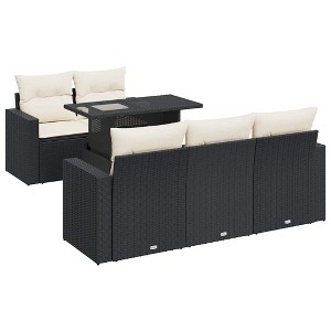 vidaXL Patio Sofa Set with Cushions Lounge Setting Outdoor 6 Piece Poly Rattan - Black and Cream - 1 of 4