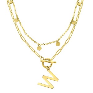 Adornia Tarnish Resistant 14k Gold Plated Confetti And Paperclip Layered Initial Toggle Necklace - 1 of 3