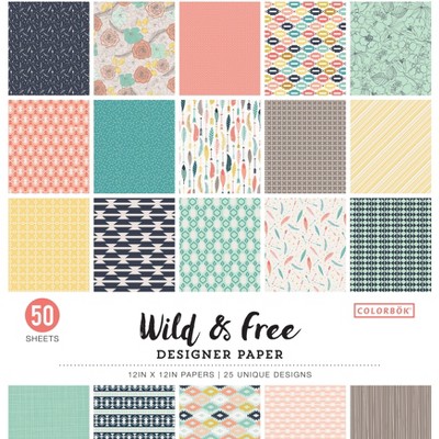 Colorbok 68lb Designer Single-Sided Paper 12"X12" 50/Pkg-Wild & Free, 25 Designs/2 Each