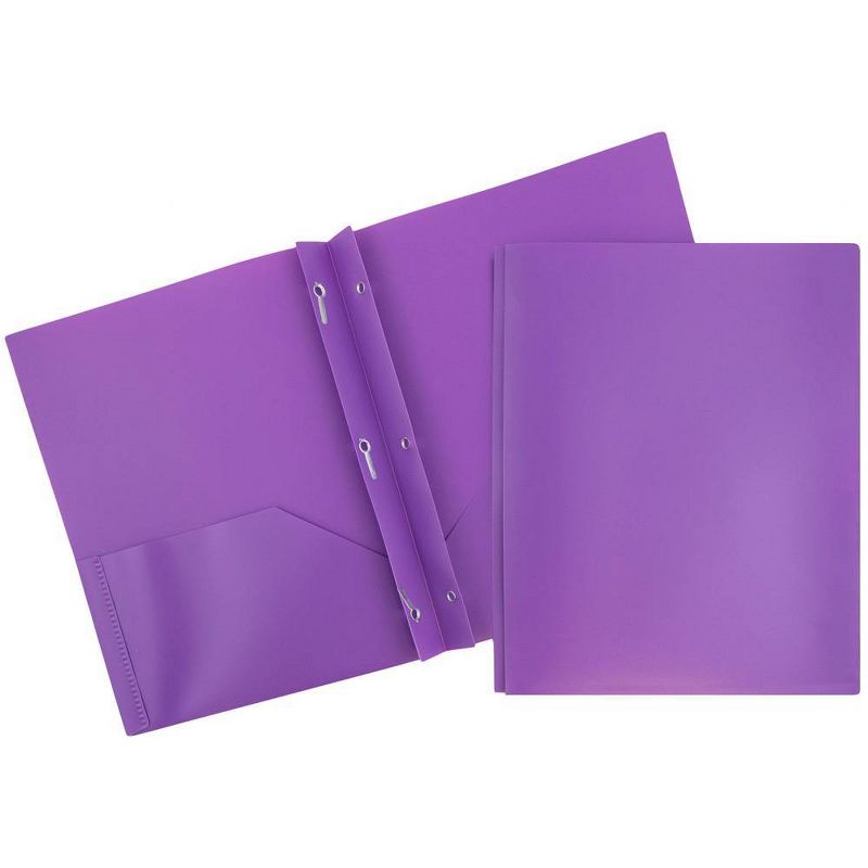 JAM 6pk POP 2 Pocket School Presentation Plastic Folders with Prong Fasteners Purple, 1 of 8