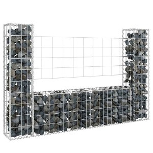 vidaXL U-shape Gabion Basket with 2 Posts Iron 55.1"x7.9"x39.4" - 1 of 4