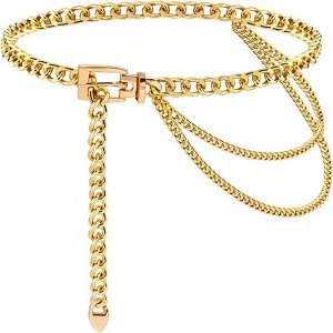 Anna-Kaci Women's Chunky Chain Waist Belt with Layered Draped Links and Buckle Detail for Stylish Definition 41.5in - Gold - 1 of 4