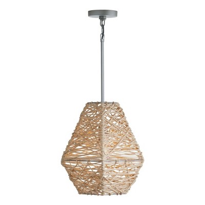 Natural Jute and Grey Handwoven Coastal Pendant Light