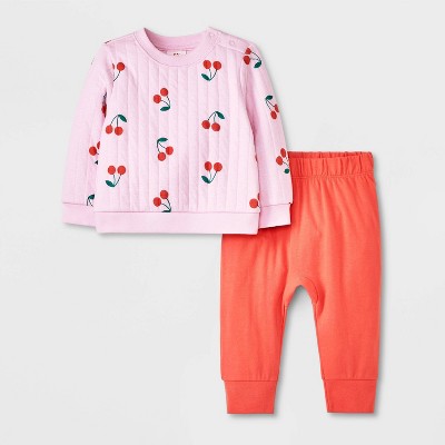 Baby Girls' Quilted Top & Bottom Set - Cat & Jack™ Pink 18M