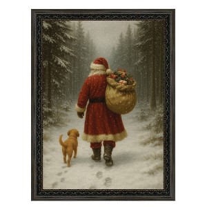 Petal Lane 12"x16" Santa Walking Dog Wall Art Fancy Brown - 1 of 4