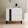 3 Pieces Bedroom Sets, Queen Size Floating Platform Bed with LED Light and High Gloss Finish,  2 Nightstands with 2 Drawers, White-ModernLuxe - 3 of 4