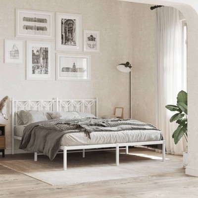 vidaXL Metal Bed Frame without Mattress with Headboard White 59.1"x78.7"