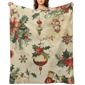 FIONECA Vintage Christmas Poinsettia Snowman Ornament Soft Blanket Warm Holiday Home Decor 40x50 inches - 1 of 1