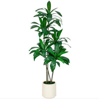 VIVATREES 5FT Dracaena Draco Artificial Dragon Tree Realistic Dracaena Fragrans Faux Tree with White Pot for Home Office Indoor Outdoor Decor