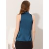 INSPIRE CHIC Women's Elegant Satin Sleeveless Bow Tie Mock Neck Solid Work Blouse - 4 of 4