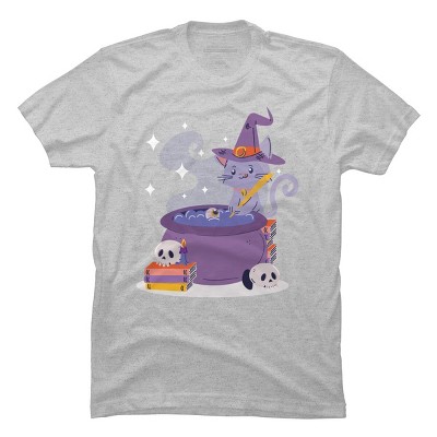 Men's Design By Humans Halloween Kitty Cauldron By machmigo T-Shirt