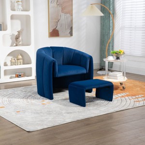 Single Leisure Barrel Chair,Modern Velvet Accent Chair with Ottoman,Modern Barrel Chair Upholstered Club Tub Round Arms Chair-Cuddlewood - 1 of 4