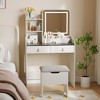 Vanity Desk with Mirror and LED Lights, Makeup Vanity Desk with Power Outlet, 3 Lighting Color Adjustable, 2 Large Drawers - 3 of 4