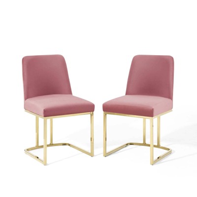 Set of 2 Amplify Sled Base Performance Velvet Armless Dining Chairs Gold/Dusty Rose - Modway