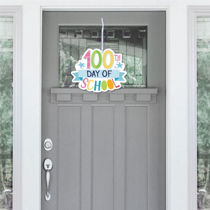 Big Dot of Happiness Happy 100th Day of School - Hanging Porch 100 Days Party Outdoor Decorations - Front Door Decor - 1 Piece Sign, 2 of 9