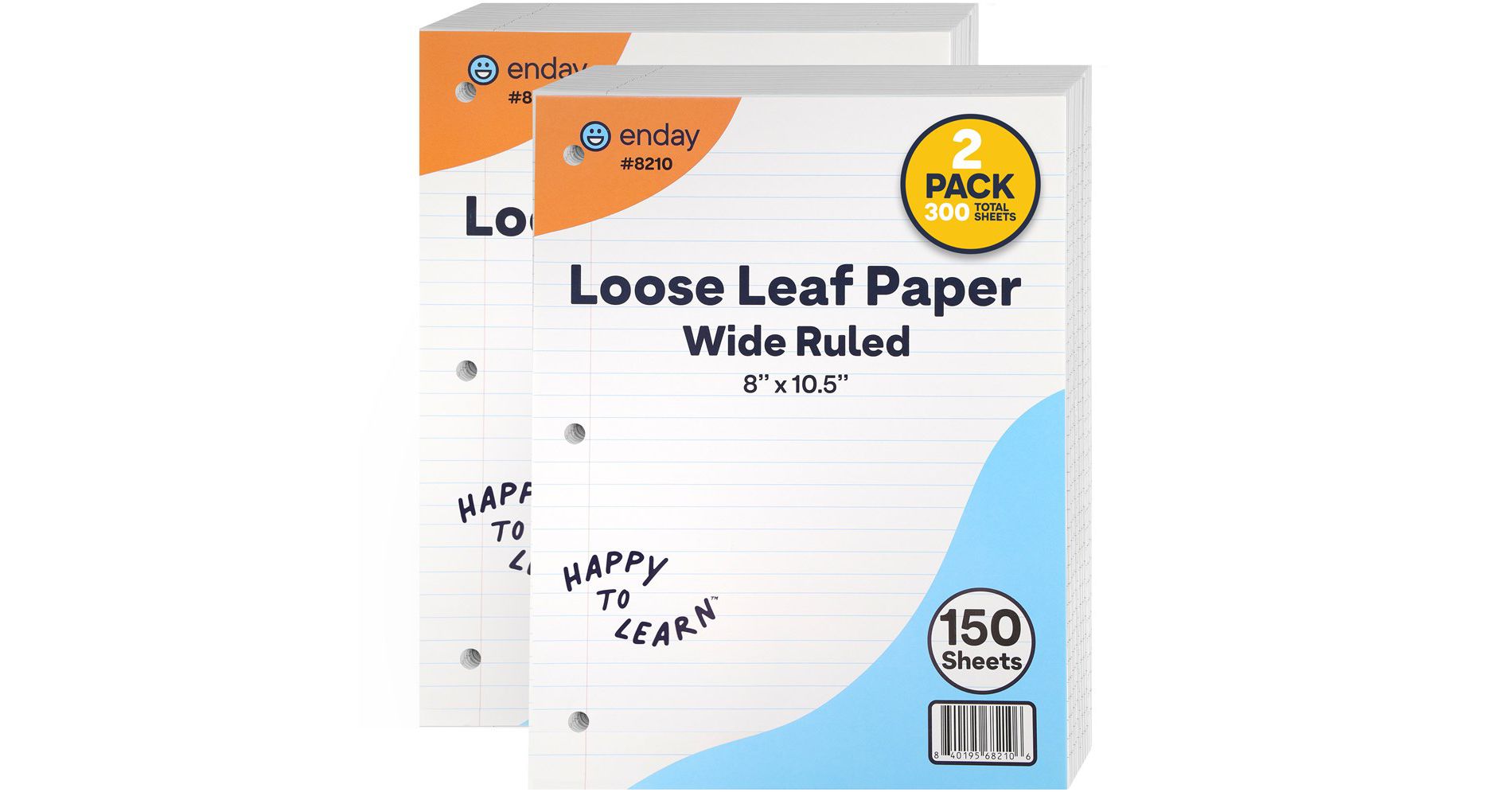 Loose Leaf Paper Wide Ruled, 8" x 10.5" Filler Paper White, 3 Hole Punched Binder Paper for 3 Ring Binders, 150 Sheets Per Pack (2 Pack) - Enday