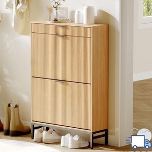Jojoka Slim Shoe Cabinet with 2 Flip Drawers & Top Drawer, Narrow Entryway Storage Organizer for Hallway, Foyer, Mudroom, or Apartment - 1 of 4