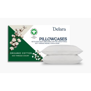 Delara 100% Organic Cotton Percale Weave Pillowcase Set of 2, Smooth & Moisture-Wicking Pillowcases - 1 of 4