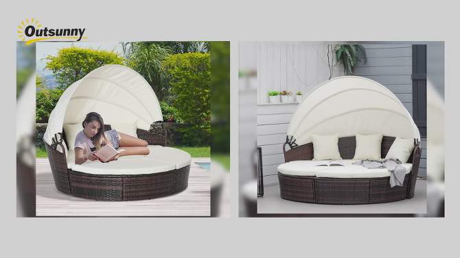 Outsunny Round Daybed, 4-piece Cushioned Outdoor Rattan Wicker Sunbed or Conversational Sofa Set with Sun Canopy, 2 of 9, play video