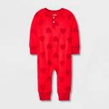 Baby Boys' Heart Ribbed Henley Romper - Cat & Jack™ Red