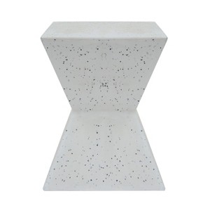 Lirago,14.75" White Terrazzo Concrete Side Table - Prismatic Design, Hand-Painted, Weather-Resistant for Patio/Garden - 1 of 4