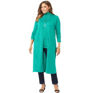 Jessica London Women's Plus Size Fine Gauge Duster Cardigan - 1 of 4
