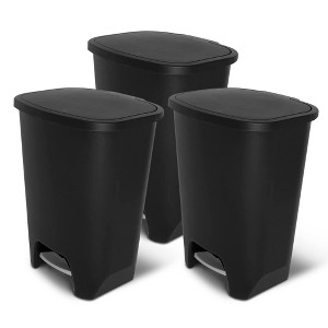 Glad Kitchen Trash Can with Lid and Garbage Bag Rings, 20 Gal, Black, 3 Pack - 1 of 1
