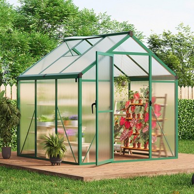 homfan Greenhouse for Outdoors,Polycarbonate Greenhouse with Roof Vent, Aluminum Walk-in Greenhouse for Outside Garden Backyard, Patio, Lawn