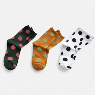 Anna-Kaci Women's 3-Pack Polka Dot Crew Socks Soft Knit Stretch Fabric Bold Retro Dot Pattern Sock Set - Multicolored-1