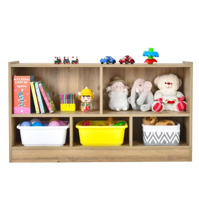Tangkula Wood Storage Cube Bookcase 2 Tier 5 Cube Open Shelf Storage Cabinet Multipurpose Bookshelf Display Cabinet for Living Room Natural