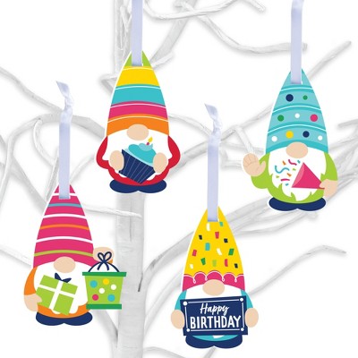 Big Dot of Happiness Gnome Birthday - Happy Birthday Decorations - Tree Ornaments - Set of 12