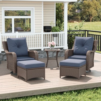 LayinSun Wicker Outdoor Furniture Set with 6-inch Comfy Cushions, High Back Patio Furniture Set with Swivel Rocking Chairs and Side Table