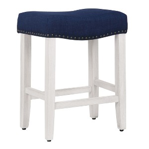 WestinTrends 24" Upholstered Saddle Seat Counter Stool, Antique White/Navy Blue - 1 of 4