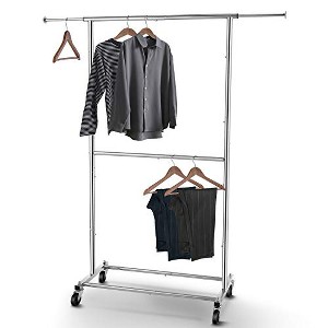 Simple Trending Double Rod Clothing Garment Rack, Rolling Clothes Organizer on Wheels for Hanging Clothes, Chrome - 1 of 4
