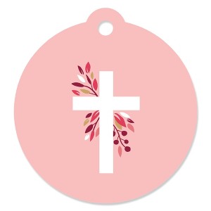Big Dot of Happiness Pink Elegant Cross - Girl Religious Party Favor Gift Tags (Set of 20) - 1 of 4
