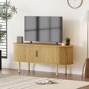 47.2" TV Stand with Sliding Doors and Storage, Wooden Media Console for TVs Up to 80", Modern Entertainment Center for Living Room, Bedroom, Oak - 1 of 4