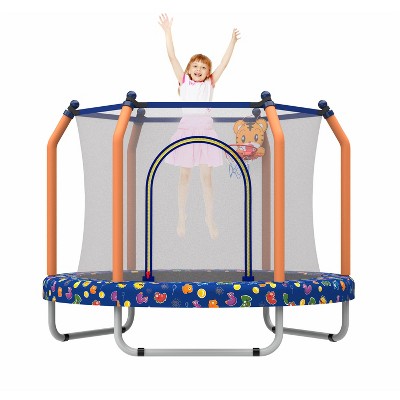 HFYee 4.6FT Toddler Trampoline Mini Basketball Hoop & Safety Guard for Ages 1.5-4 Dual-Use