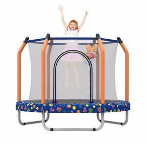 HFYee 4.6FT Toddler Trampoline Mini Basketball Hoop & Safety Guard for Ages 1.5-4 Dual-Use - 1 of 4
