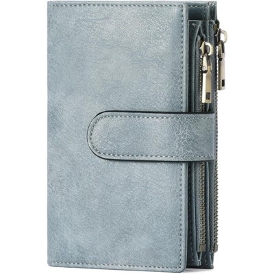 FATMOON Women's wallet - Stylish Vintage Leather RFID Wallet for Women with 3 Transparent ID Windows, 2 Zipper Pockets