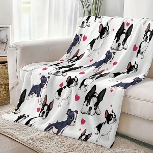 Boston Terrier Blanket Frenchie Dog Red Heart Plush Blanket Cute Puppy Dog Cozy Throws And Blankets Animal Pet White Boston - 1 of 3