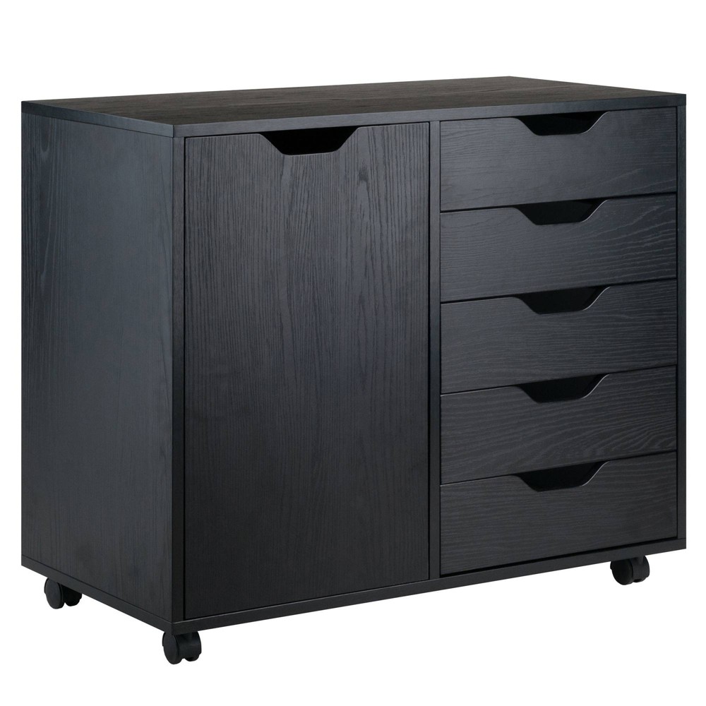 Photos - Wardrobe Halifax Cabinet with 5 Drawer & 1 Side Cabinet Black - Winsome