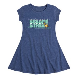 Girls' - Sesame Street - Snow Logo Fit & Flair Cap Sleeve Graphic Dress - 1 of 3