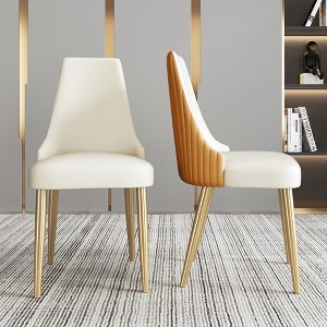 POVISON Modern Luxury Upholstered Dining Chairs Set of 2, High Back Side Chairs, Beige & Orange - 1 of 4