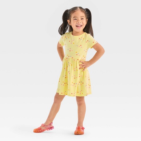 Toddler Girls' Hearts Short Sleeve Dress - Cat & Jack™ Yellow 3T