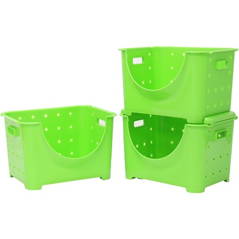 Basicwise Stackable Plastic Storage Container - Set of 3