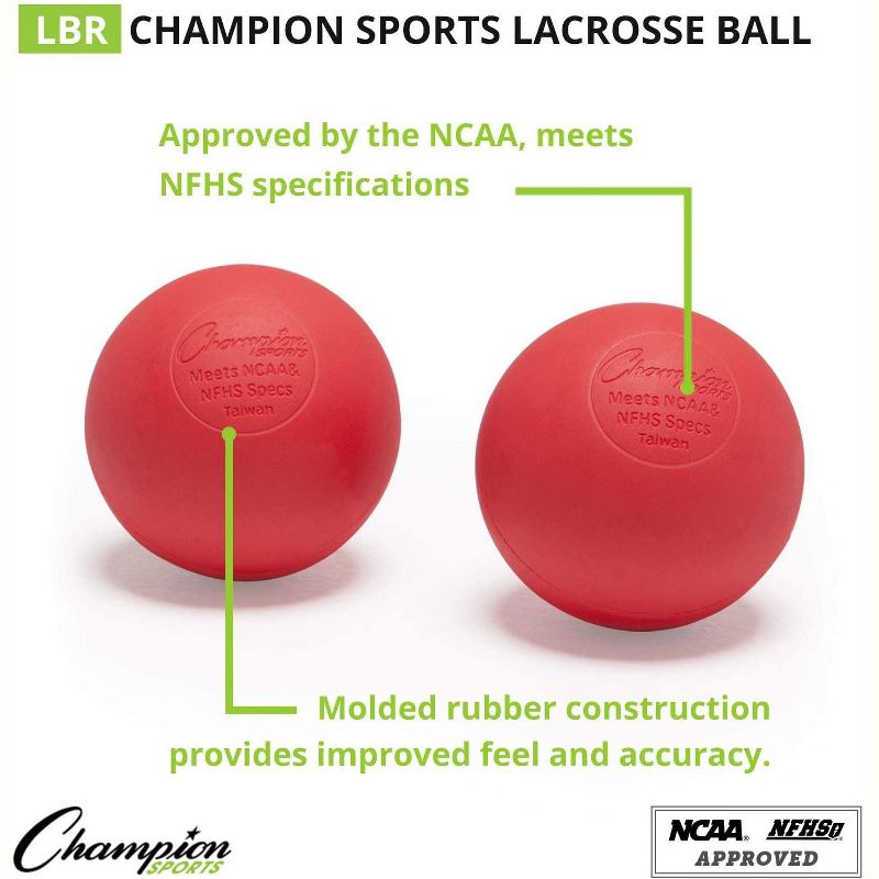 Champion Sports Official Lacrosse Balls - 12 Pack - Red, 3 of 10
